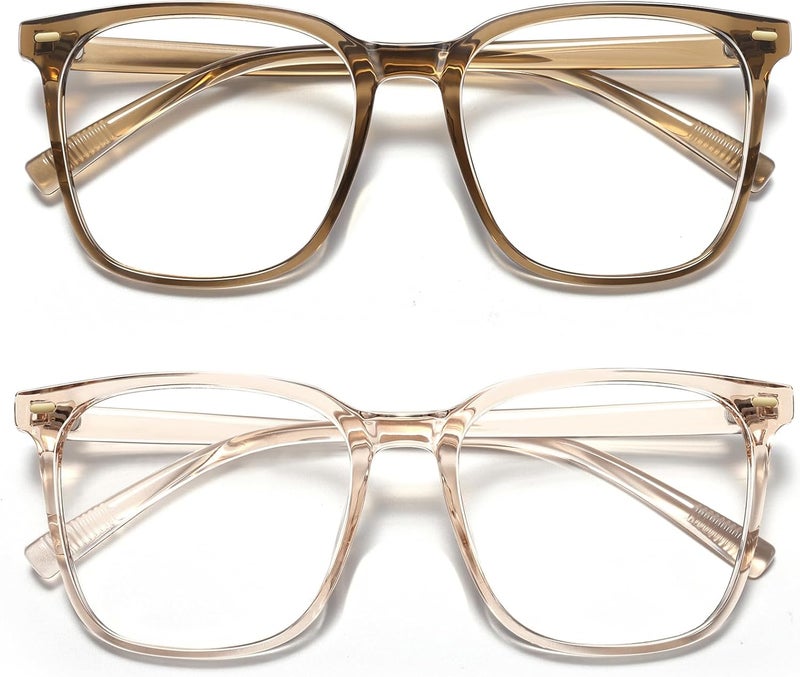 MACJERO 2-Pack Oversized Square Blue Light Blocking Glasses for Women Men, Anti-Fatigue Computer Monitor Gaming Glasses Reduce Eye Strain(transparent Brown+Brown) - Image 1